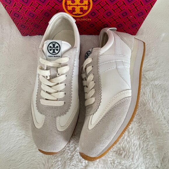 Tory Burch Hank Sneakers Tennis Shoes Ivory & Crème Tan...